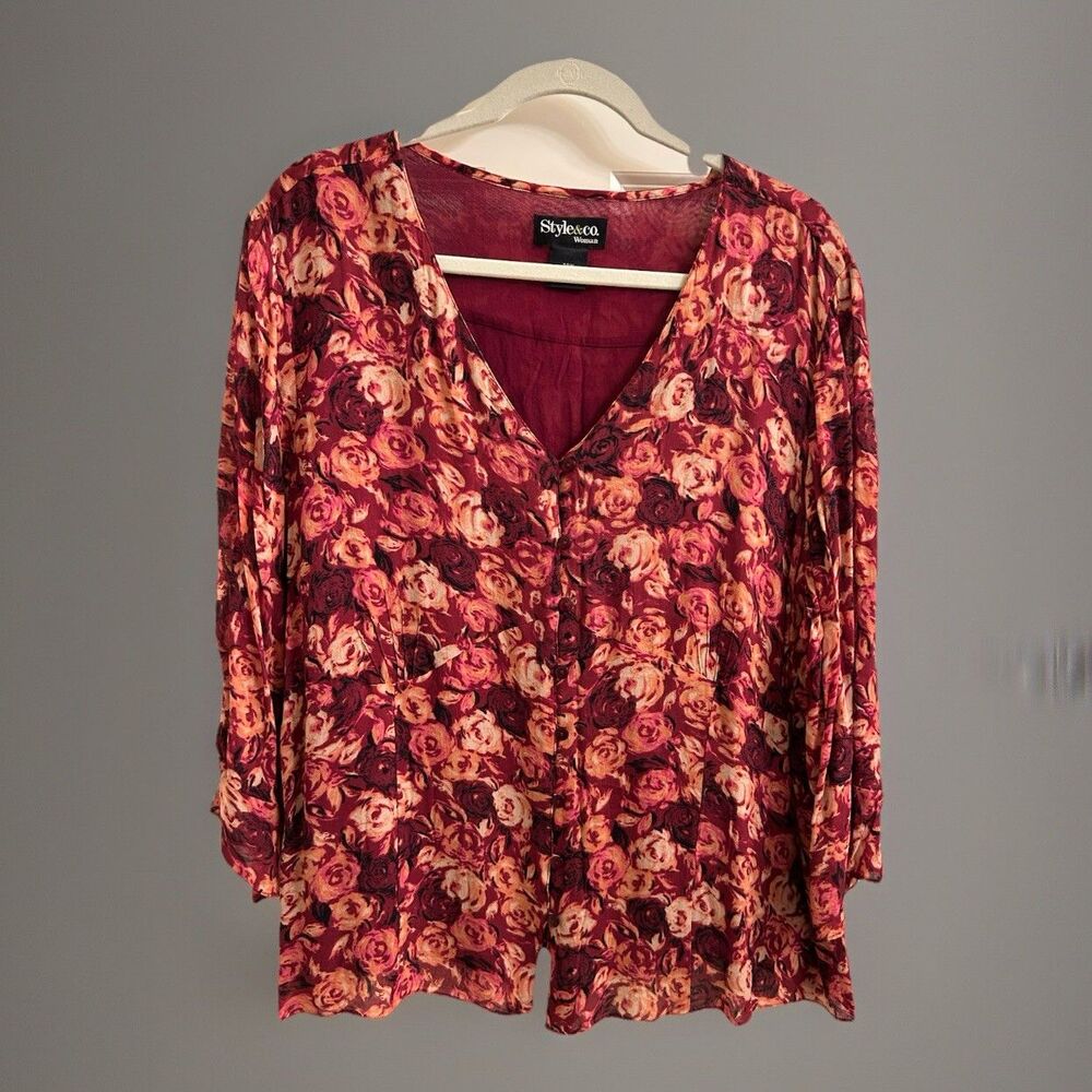 Style & Co Romantic Floral Empire Chiffon Lined Blouse Plus Size 2X Boho 2.0